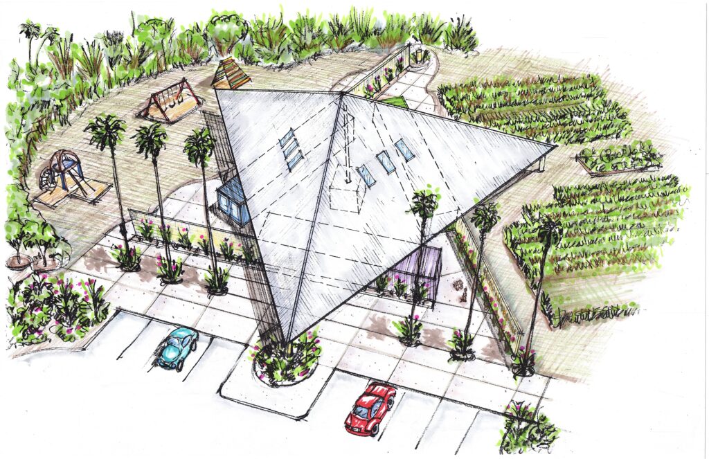 Aerial view render for vibrational architecture concept