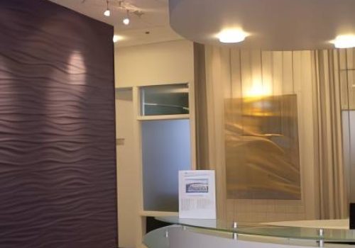 Cenegenics reception area with decorative plaster panels
